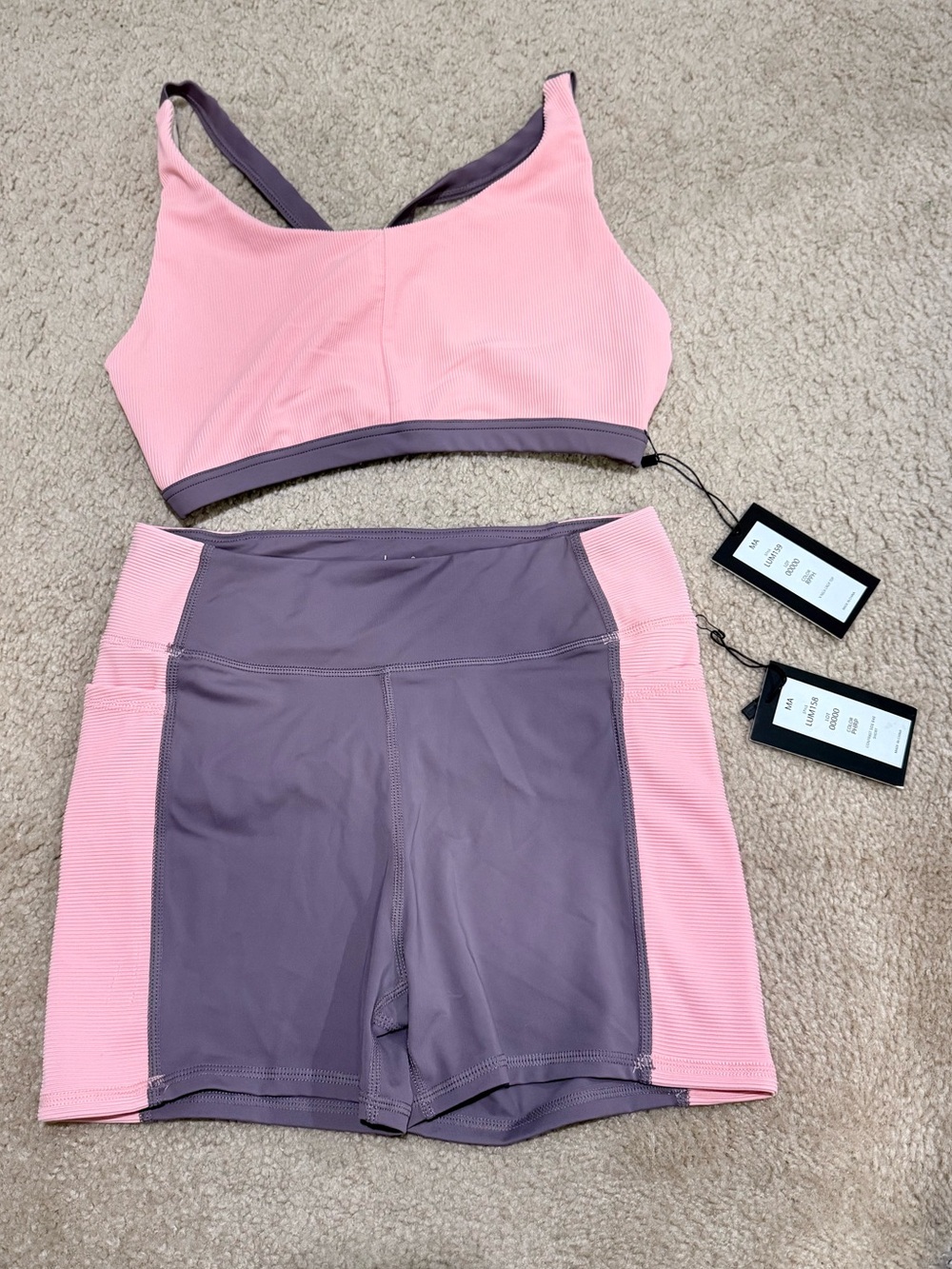 Women’s Coral & Mauve Supportive Sports Bra and High-Waist Shorts Set